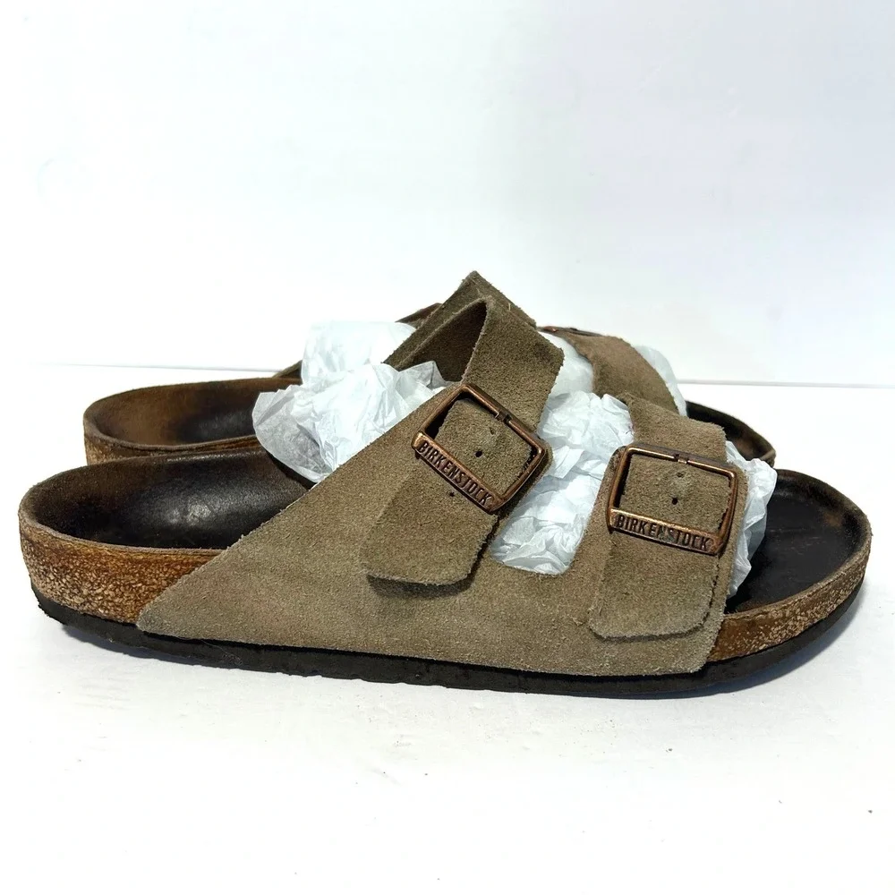 Birkenstock Arizona Sandals Mens 9-9.5 42 Brown Good Suede Double Strap Slides